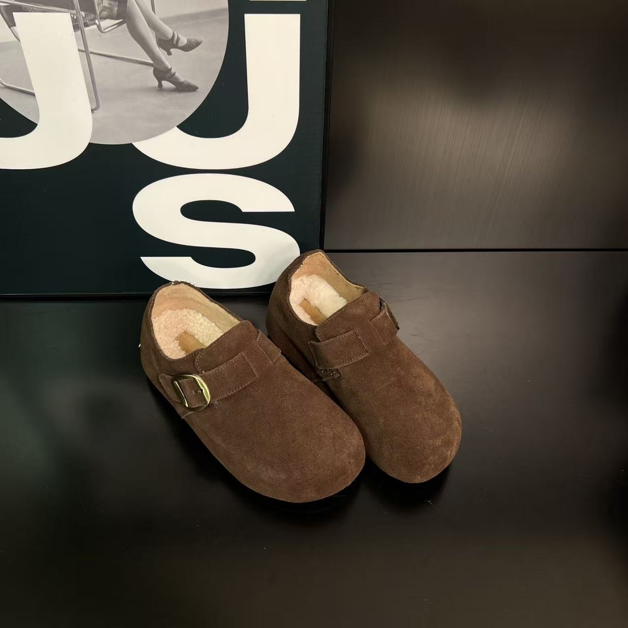 2025新款全包勃肯鞋内增高加绒毛毛秋冬保暖一脚蹬懒人棕色勃肯鞋