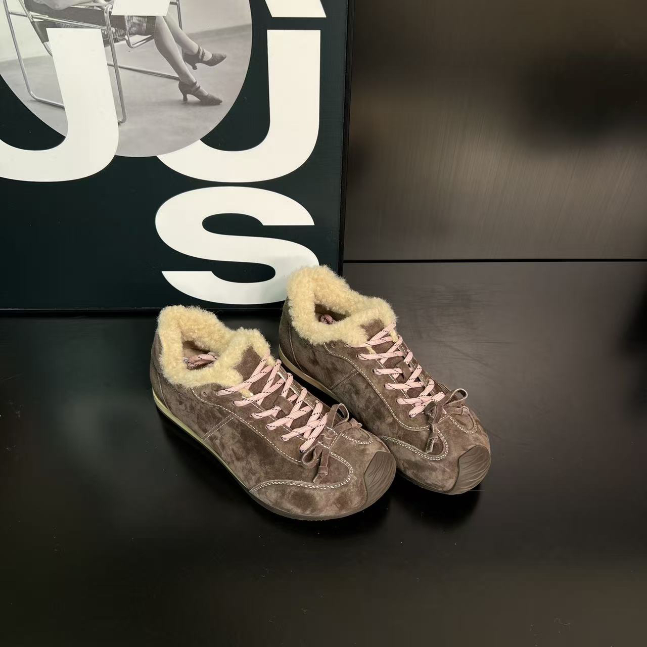 2025冬季新款加绒保暖勃肯鞋系带百搭休闲蝴蝶结平底舒适阿甘鞋