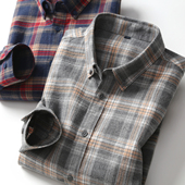 出口外贸原单尾货男士 春秋优质长绒棉格子长袖 衬衫 纯棉 衬衣男款