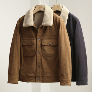 牛货!外贸高端尾货男士秋冬灯芯绒翻领羊羔绒加绒夹克衫外套男款
