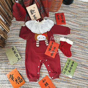 100连体衣爬服加绒柔软纯棉外出服长袖 小月龄73 爬服 年服