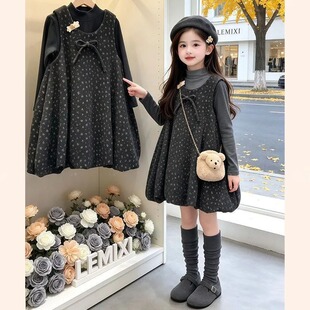 女童打底衫碎花连衣裙套装2026新款秋冬款亲子森系长袖无袖花苞裙