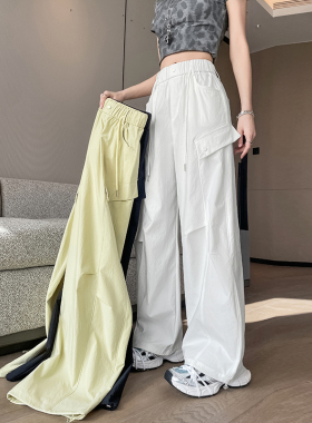 白色美式工装裤女2026新款夏季薄款宽松窄版阔腿裤显瘦抽绳运动裤