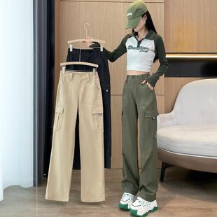 工装裤女春秋2025新款高个子超长175窄版阔腿裤加绒显瘦直筒裤厚