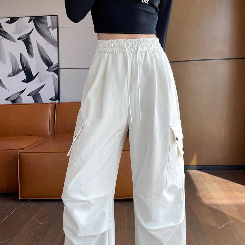 白色工装裤女款夏季薄款2026新款窄版直筒裤加长版高个子阔腿裤