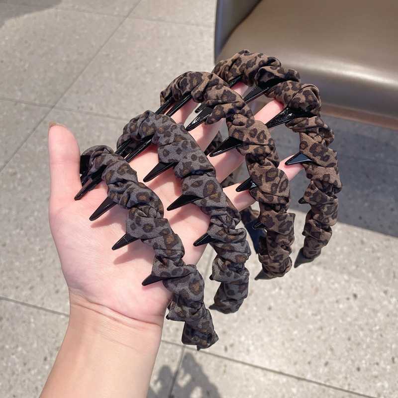 早秋豹纹高级感布艺缠绕带齿发卡