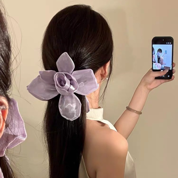 超仙绝美娟纱流光立体花朵香蕉夹
