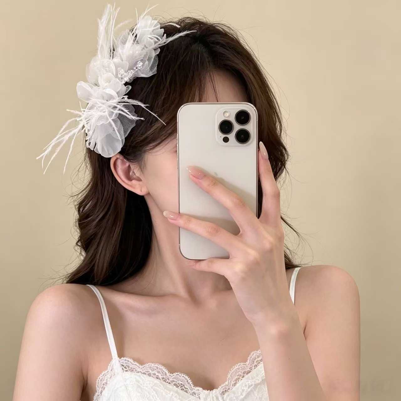 白翎芳序~超仙白色绢纱花朵发箍