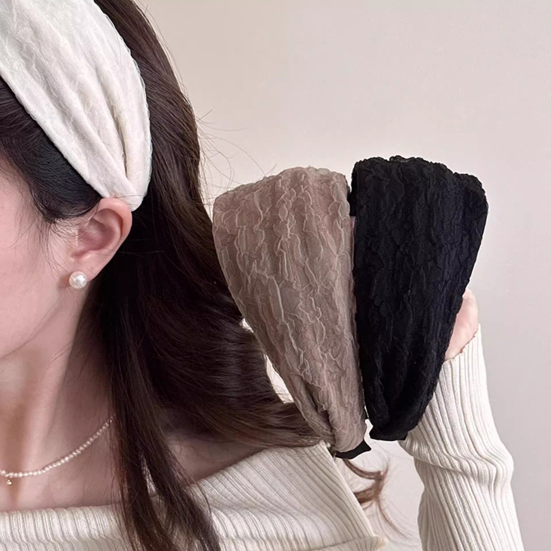 雪纺纱宽边发箍女2025新款高级感头箍气质压发洗脸发卡高颅顶头饰