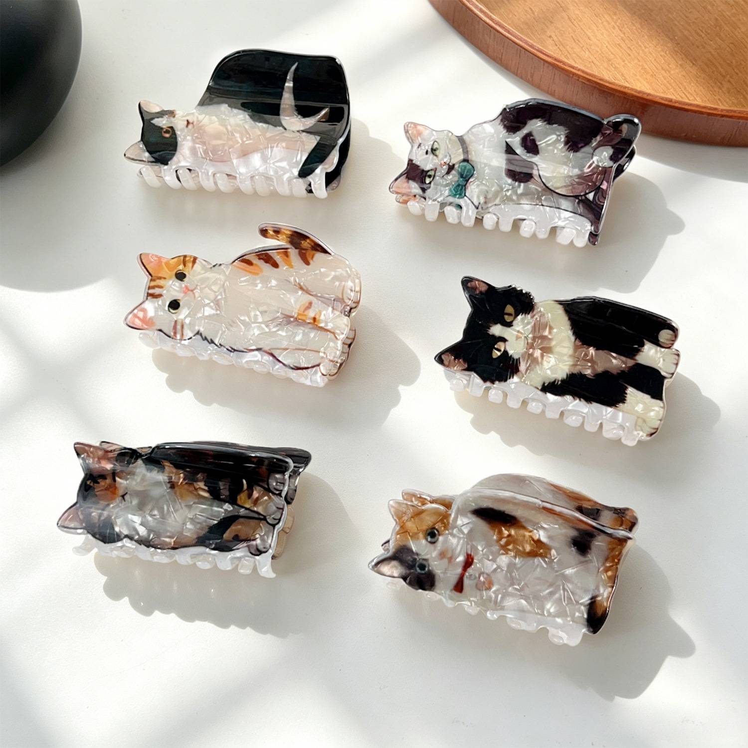 治愈系卡通小猫贝壳纹抓夹ins