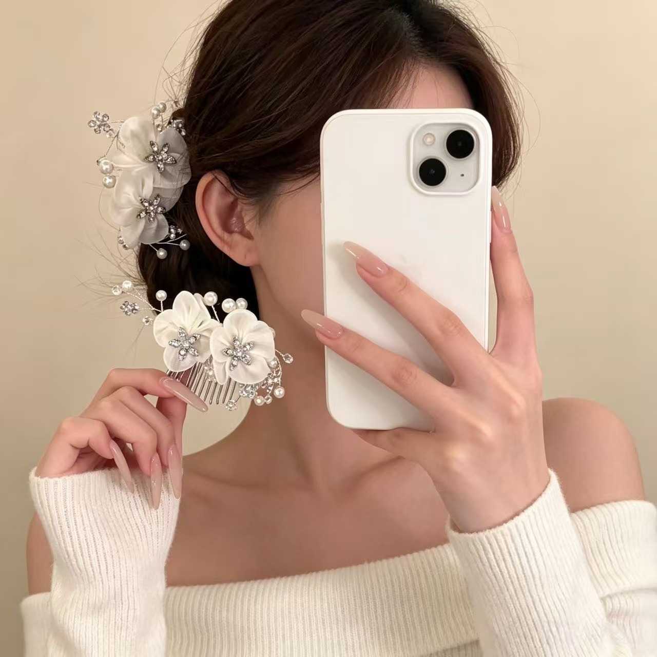 琼花疏影~唯美白色闪锆花朵发饰