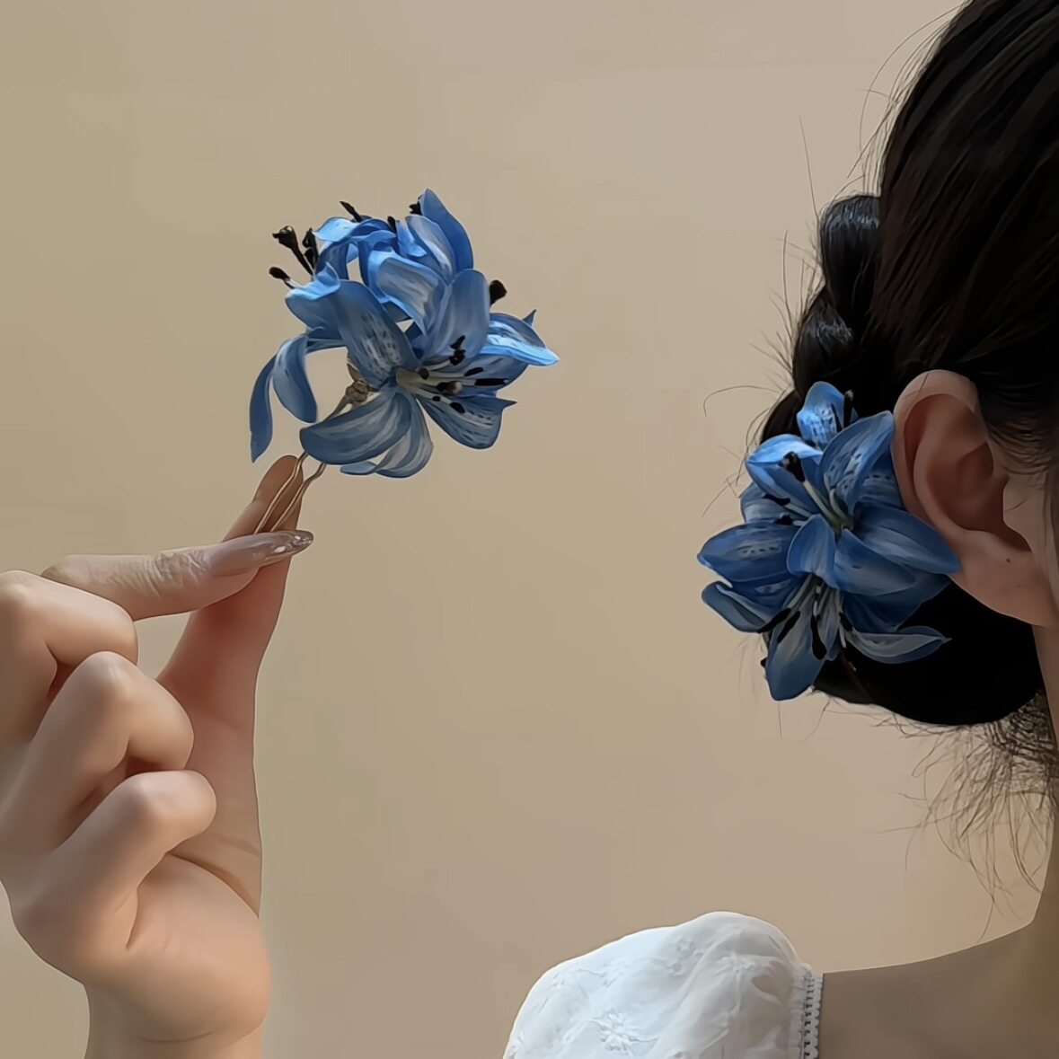 蓝百合仿真花发簪氛围感蓝妖姬