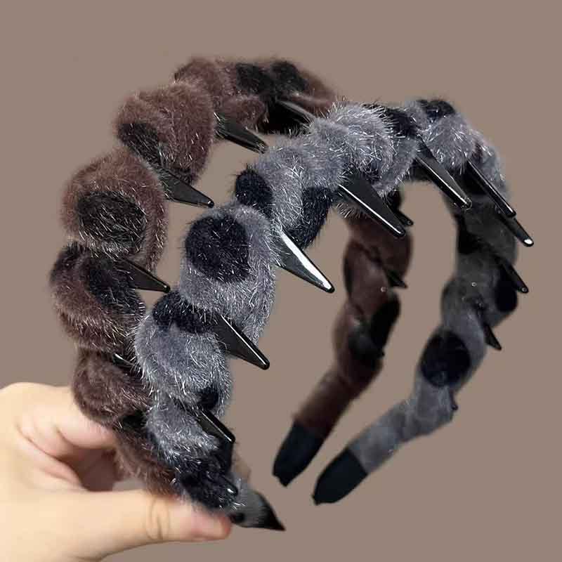 波点豹纹齿梳毛绒发箍女2025新款