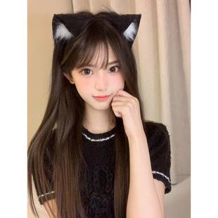 黑色猫耳朵头饰发箍女生毛绒兽耳发夹cos可爱发卡lolita猫咪头箍