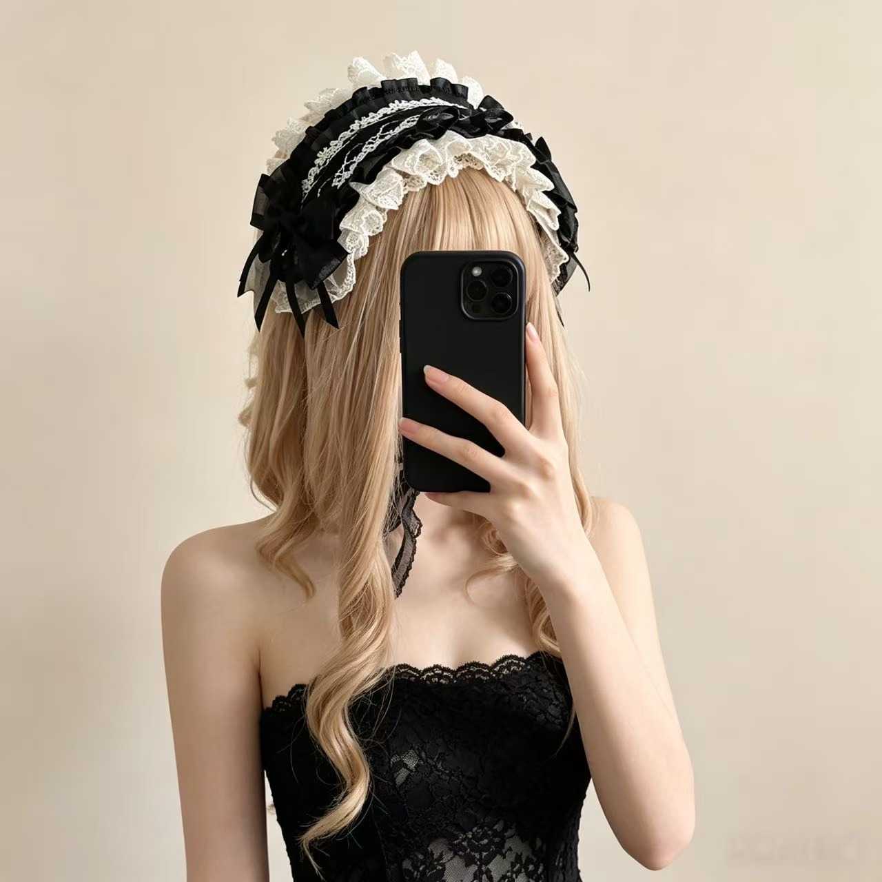 暗黑哥特蕾丝lolita发饰女洛丽塔