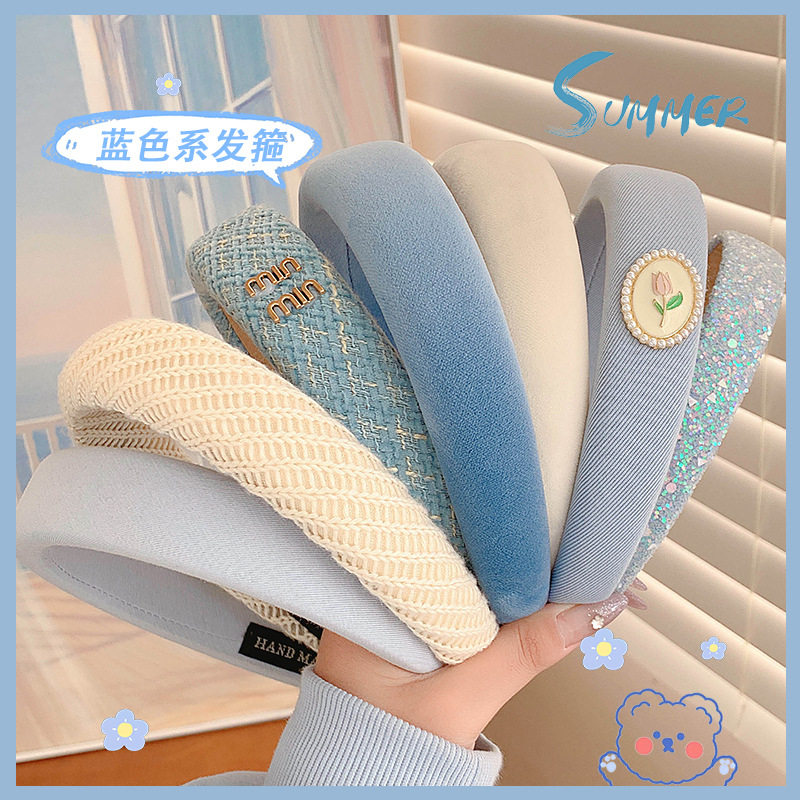 蓝色发箍女款高级感洋气时尚宽边