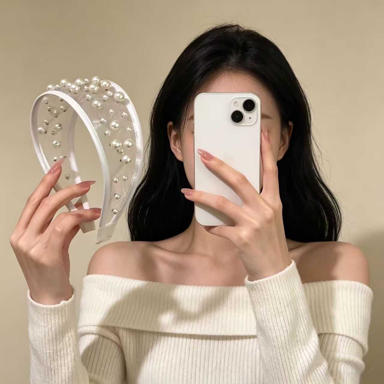 2026法式网纱珍珠宽边发箍女气质