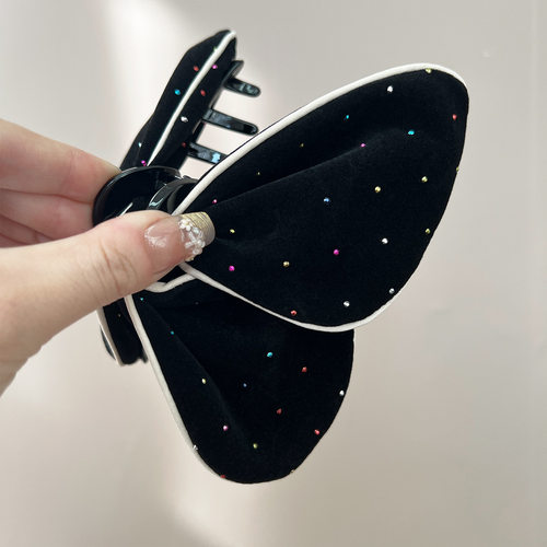 赫本风植绒满天星抓夹时尚气质