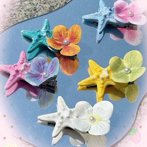 春夏发饰蝴蝶兰发夹少女心刘海夹碎发夹海边度假海星侧边夹头饰花