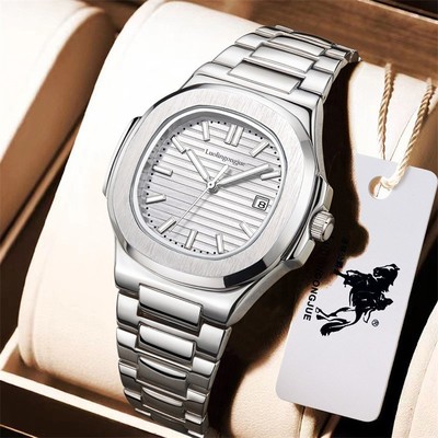 洛林公爵机械表男鹦鹉螺带商务潮流日历方形简约时尚商务外贸爆款
