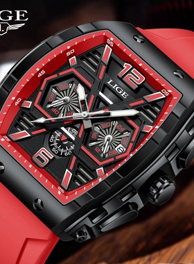 LIGE/利格外贸2025年新款新款方形男士手表50M防水多功能日历腕表