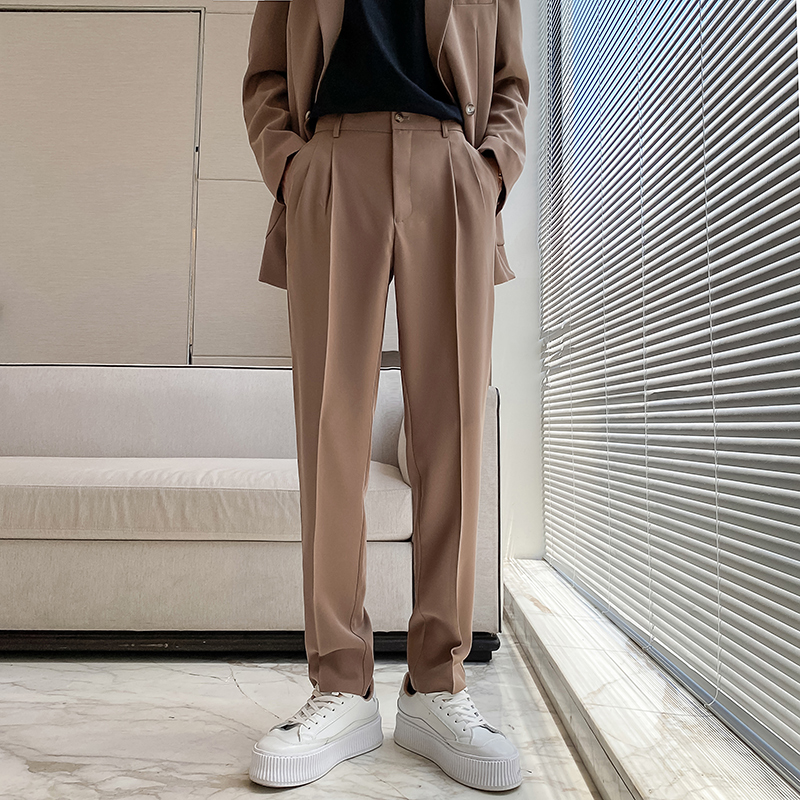 ins轻熟风新款男士锥形萝卜裤男士休闲纯色西裤咖K299-P75控108，男装西裤，电商A407