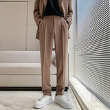 ins轻熟风新款男士锥形萝卜裤男士休闲纯色西裤咖K299-P75控108，男装西裤，电商A407