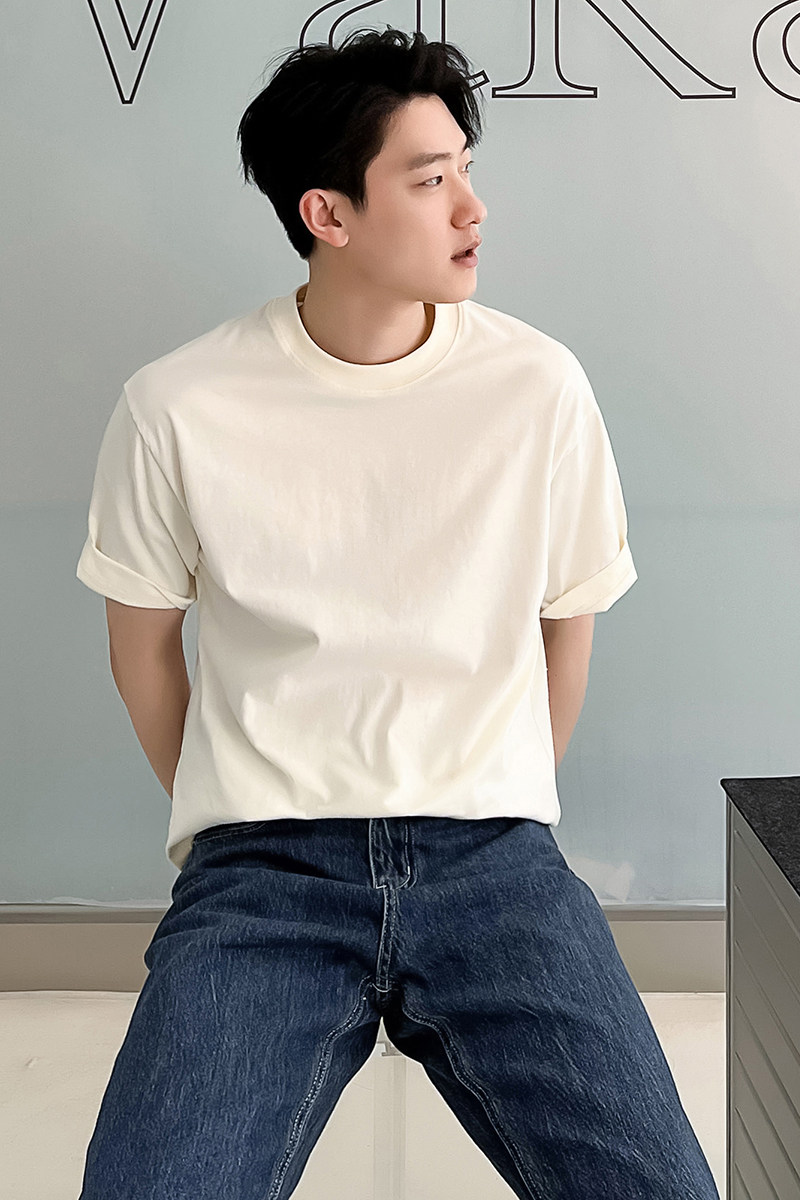 ins轻熟风高品质260克男士三防T圆领微宽落肩T恤米A407-DT66-P25,男装T恤,电商A407