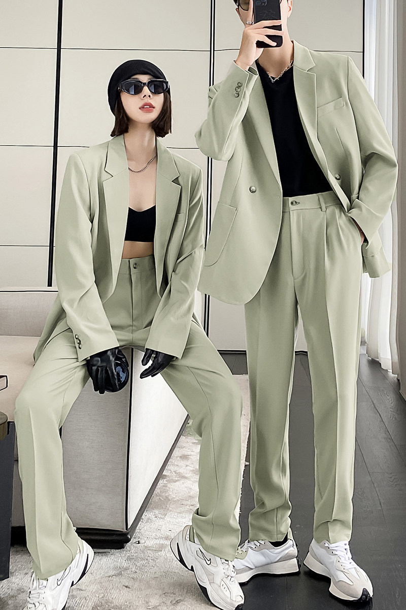 ins轻熟风新款情侣西服男女休闲微宽松垂感西装绿XZ299-P155控198,男装西服套装,电商A407