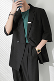 ins轻熟风纯色宽松落肩中袖西服外套男垂感西装黑XZ286/P145控198，男装西服套装，电商A407