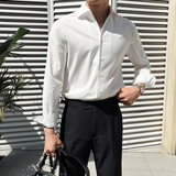男士V领翻领轻熟免烫衬衫英伦风男士长袖白衬衣A407-CS112-P75白，男装衬衫，电商A407