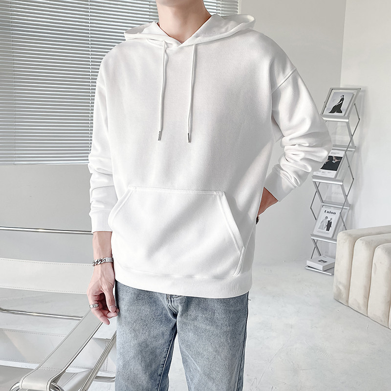 ins轻熟风男士纯色360克重磅连帽长袖T恤打底衫灰WY02-P55控78,男装T恤,电商A407