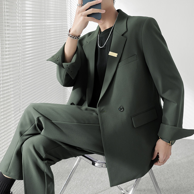 ins轻熟风秋冬新款男士垂感微宽松休闲西服外套米XZ288-P155控198,男装西服,电商A407