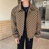 2025秋冬新款轻熟风男士棋盘格夹克外套咖A407-JK07-P145控178，男装夹克，电商A407