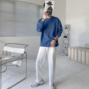 ins轻熟风男士纯色360克重磅圆领长袖T恤打底衫黑WY01-P45控68图片