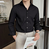 男士V领翻领轻熟免烫衬衫英伦风男士长袖白衬衣A407-CS112-P75黑，男装衬衫，电商A407