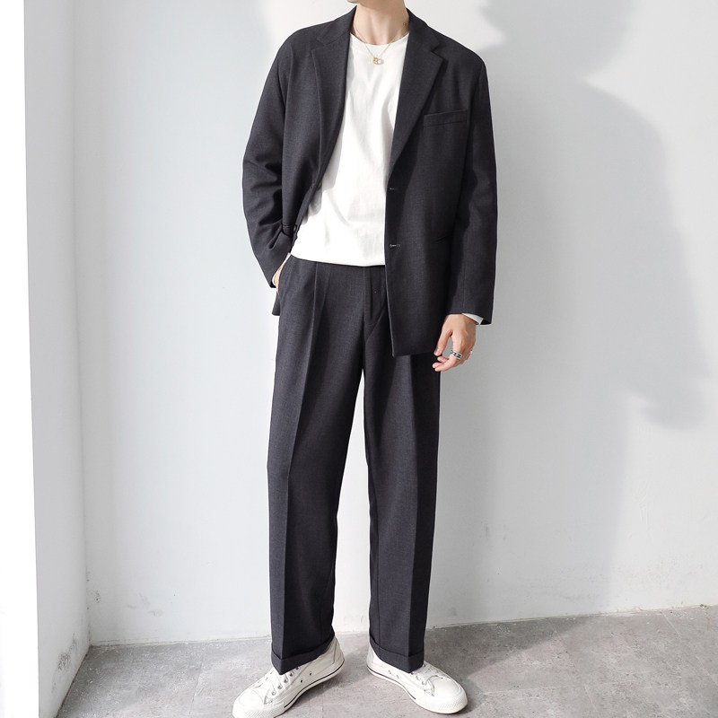 ins轻熟男情侣宽松西服女西装XZ267-P230杏单西控198两件套控298-,男装西服套装,电商A407