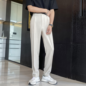 ins轻熟风新款男士锥形萝卜裤男士休闲纯色西裤咖K299-P75控108图片