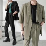 ins轻熟风纯色宽松落肩中袖西服外套男垂感西装拼XZ286/P145控198，男装西服套装，电商A407