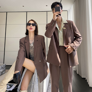 ins轻熟风新款情侣西服男女休闲微宽松垂感西装咖XZ298-P155控198图片