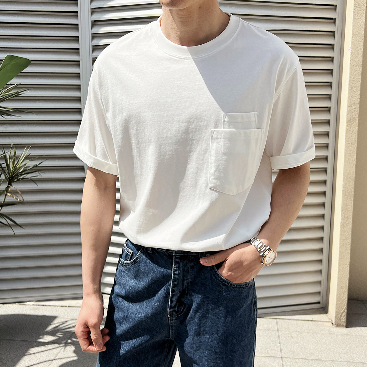 男士液氨免烫棉白t恤免烫冰爽夏季英伦风短袖T恤A407-DT86-P45白图片