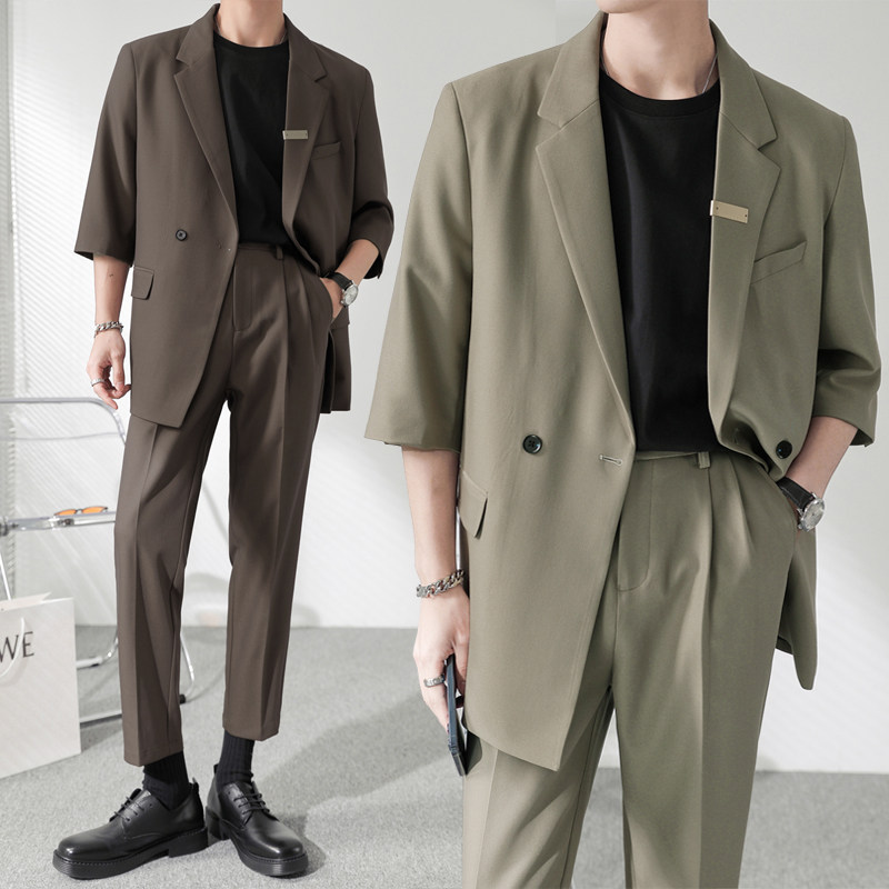 ins轻熟风纯色宽松落肩中袖西服外套男垂感西装XZ286/P145控198,男装西服套装,电商A407