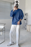 ins轻熟风男士纯色360克重磅圆领长袖T恤打底衫蓝WY01-P45控68，男装T恤，电商A407