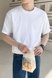 ins轻熟风高品质260克男士三防T圆领微宽落肩T恤白A407-DT66-P25图片