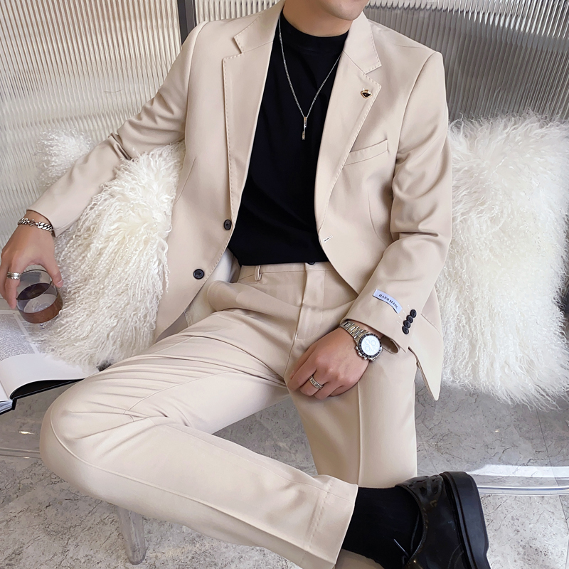 春夏新款英伦风网红男士单排扣西服可配套装杏XZ224-P165控198，男装西服，电商A407