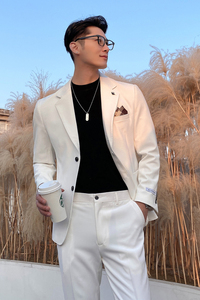 春夏新款英伦风网红男士单排扣西服可配套装杏XZ224-P165控198图片