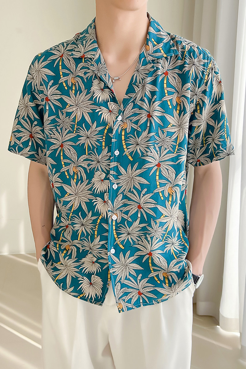 轻熟风男士夏季短袖古巴领宽松落肩男衬衫A407-CS24/P65,男装T恤,电商A407