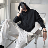 ins轻熟风男士纯色360克重磅连帽长袖T恤打底衫灰WY02-P55控78，男装T恤，电商A407