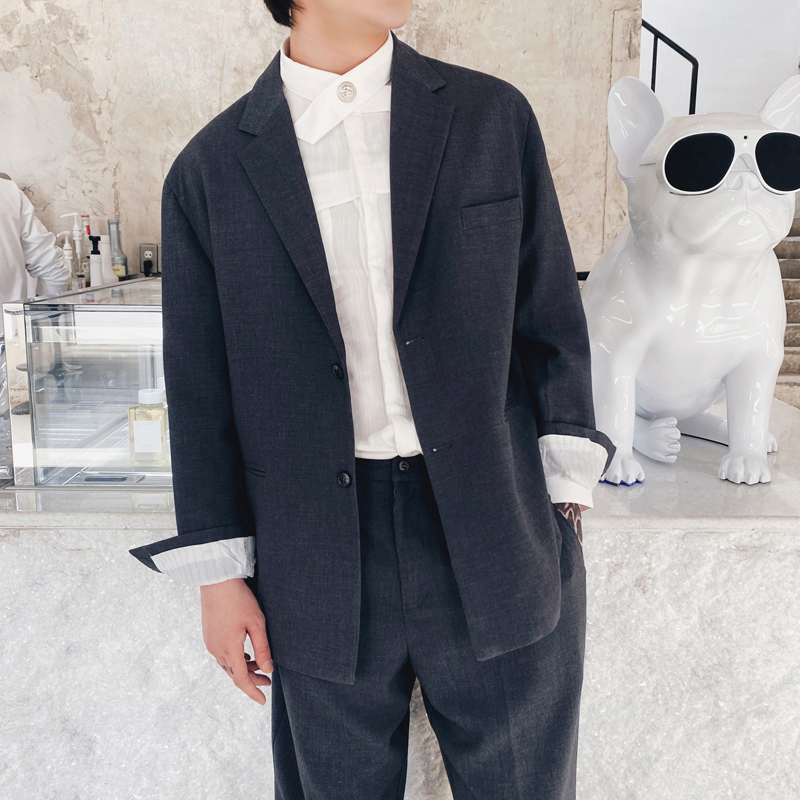 2025秋冬新款男士休闲纯色宽松西服外套男青年西装XZ267/P155灰色，男装西服套装，电商A407