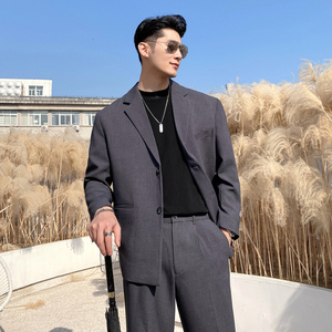 春夏新款男士网红纯色宽松西服外套男青年西装黑XZ267/P155控198图片